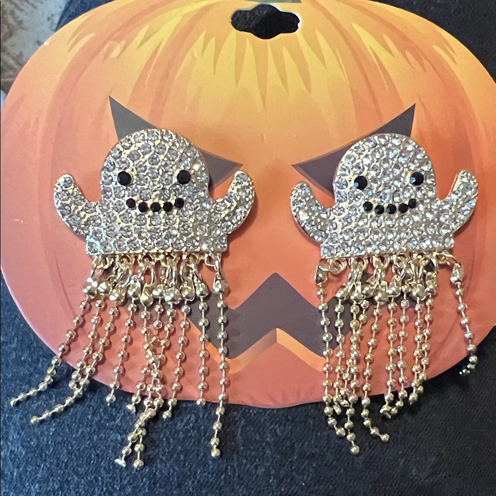 Sparkling Ghost Earrings with Gold Chains